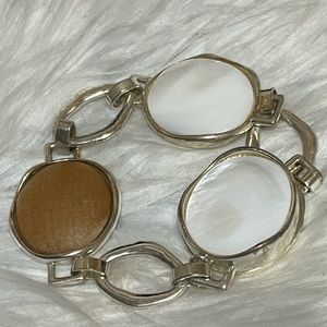 Vintage MCM Natural Wood And Milky Opalescent Chain Bracelet